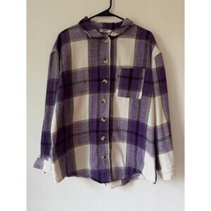 Zeagoo Purple White Checkered Plaid Flannel Long Sleeve Button Up Size Large